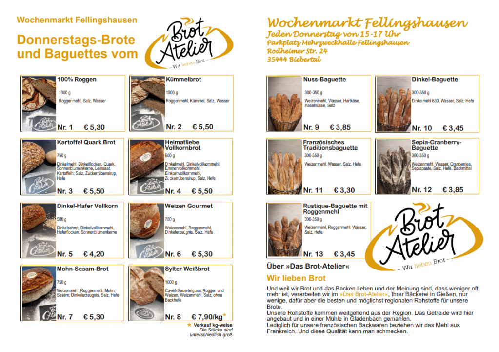 Angebotene Brotsorten